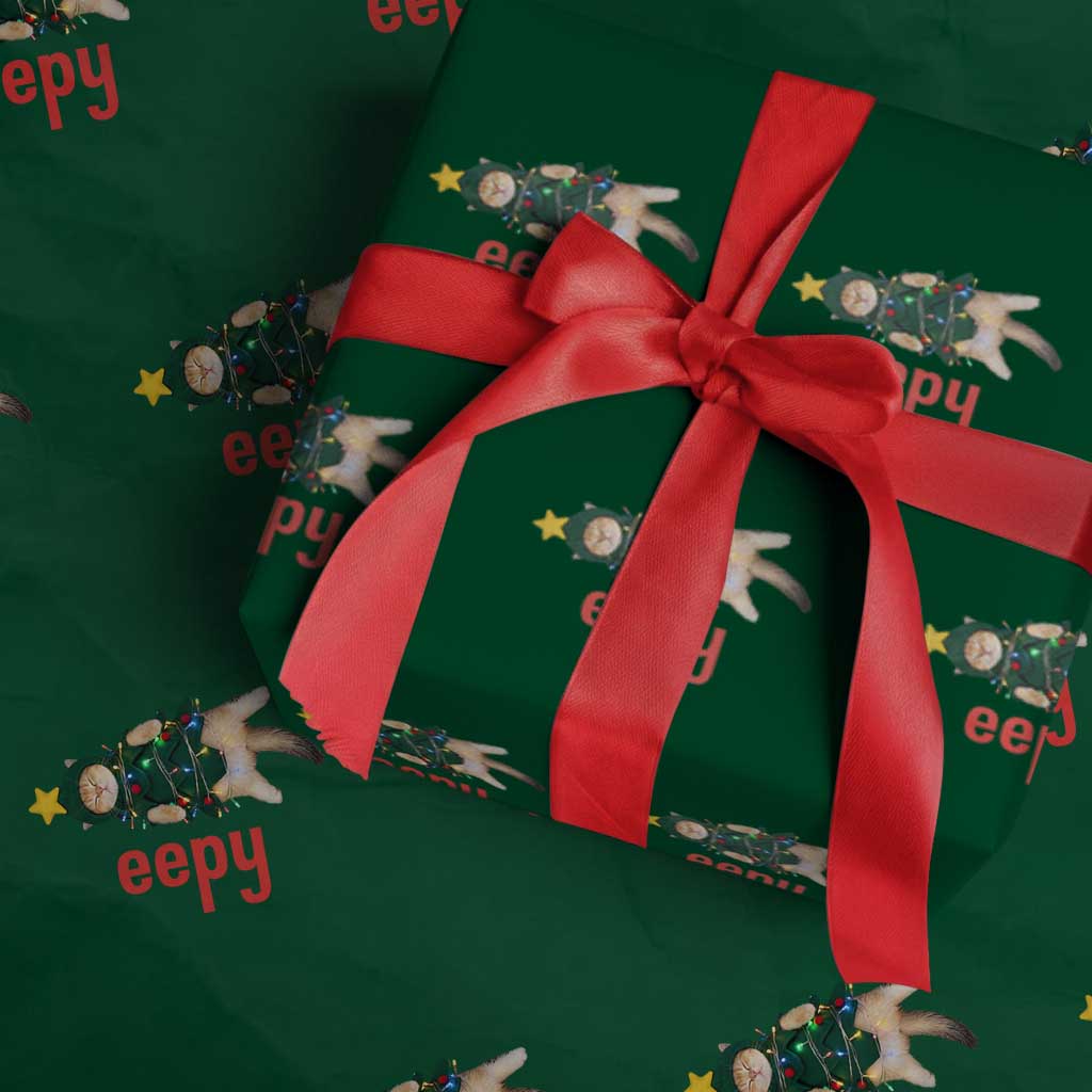 Cat Xmas Meme Wrapping Paper Roll Eepy Kitten Silly Sleepy TS14 Green Print Your Wear