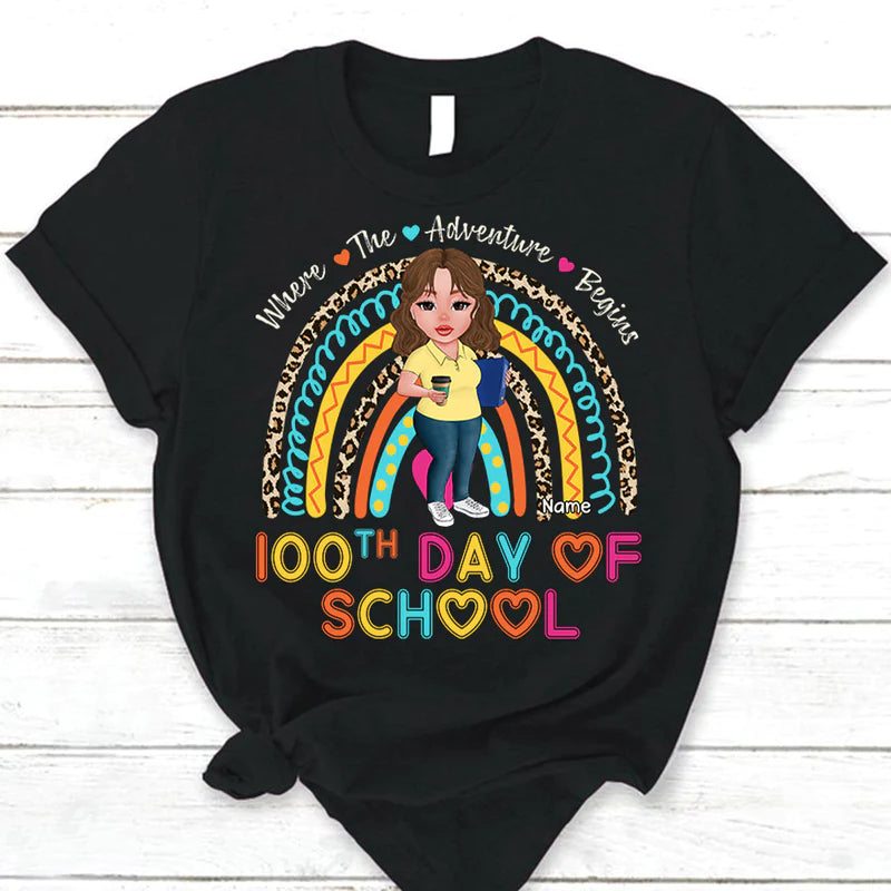 Personalized Where The Adventure Begins 100th Day Of School T Shirt CTM Youth Custom - Printyourwear