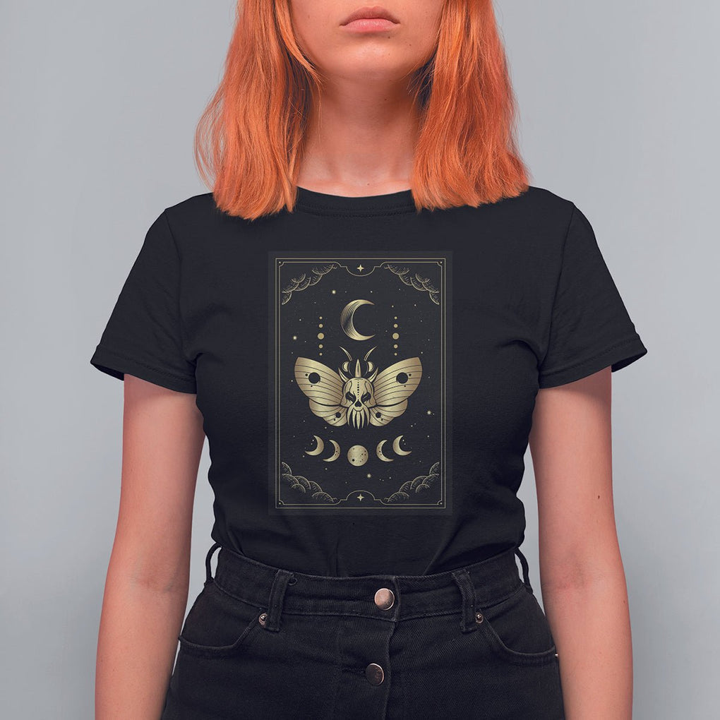 Celestial Dark Academia Death Head Moth Tarot Card T Shirt For Women TS02 Black Printyourwear