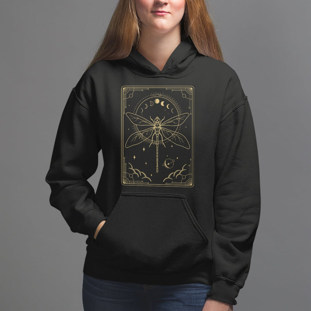 Celestial Dark Academia Dragonfly Tarot Card Moon Phases Hoodie TS02 Black Printyourwear