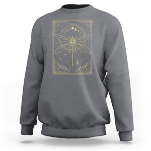 Celestial Dark Academia Dragonfly Tarot Card Moon Phases Sweatshirt TS02 Charcoal Printyourwear