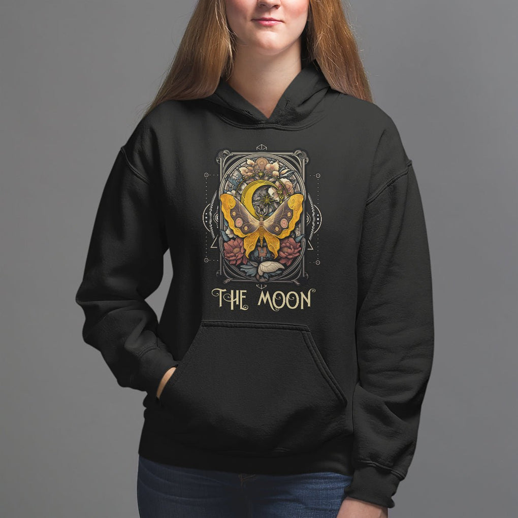 Celestial Floral Luna Moth Tarot Card The Moon Hoodie TS02 Black Printyourwear