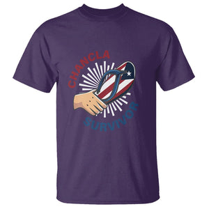 Chancla Survivor Funny Spanish Joke Puerto Rico T Shirt TS09 Purple Print Your Wear