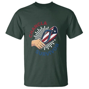 Chancla Survivor Funny Spanish Joke Puerto Rico T Shirt TS09 Dark Forest Green Print Your Wear