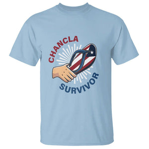 Chancla Survivor Funny Spanish Joke Puerto Rico T Shirt TS09 Light Blue Print Your Wear