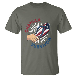 Chancla Survivor Funny Spanish Joke Puerto Rico T Shirt TS09 Military Green Print Your Wear