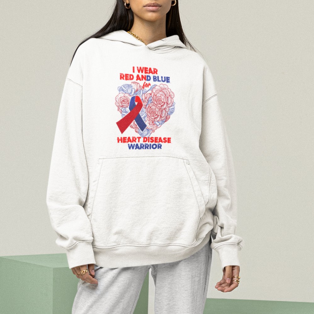 CHD Awareness Hoodie I Wear Red And Blue For Heart Disease Warrior CHD Month TS02 Printyourwear