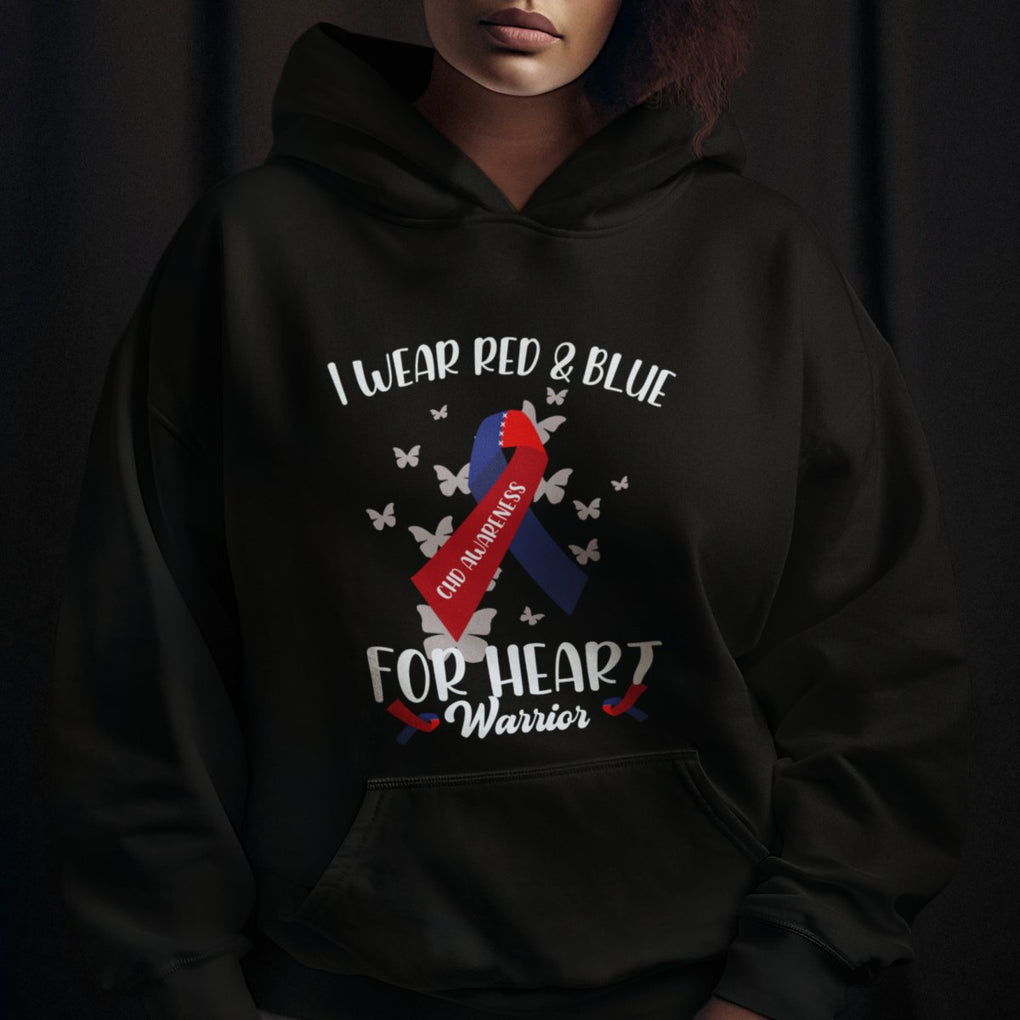 CHD Awareness Hoodie In February I Wear Red And Blue For Heart Warriors TS02 Printyourwear