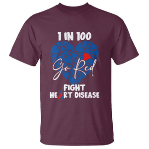 CHD Awareness T Shirt 1 in 100 Go Red Fight Heart Disease TS02 Maroon Printyourwear