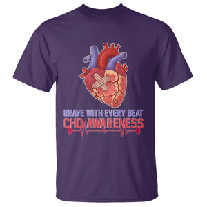 CHD Awareness T Shirt Brave With Every Beat Heart Disease Red And Blue Ribbon TS02 Purple Printyourwear