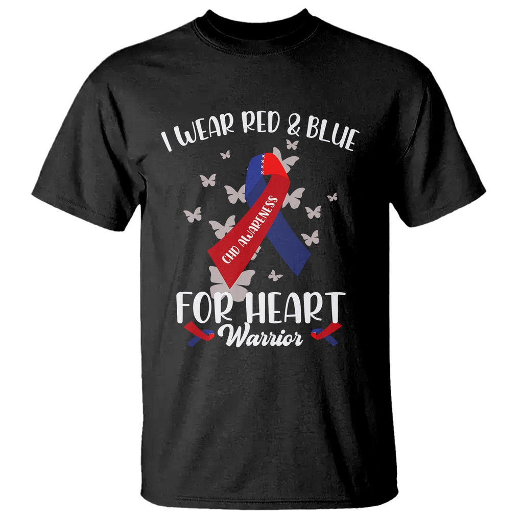 CHD Awareness T Shirt In February I Wear Red And Blue For Heart Warriors TS02 Black Printyourwear