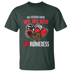 CHD Awareness T Shirt In February We Go Red Support Heart Disease Warrior TS02 Dark Forest Green Printyourwear