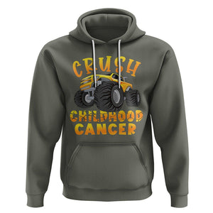 Childhood Cancer Awareness Hoodie Crush Childhood Cancer Monster Truck Gold Ribbon TS02 Military Green Printyourwear