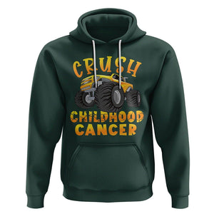 Childhood Cancer Awareness Hoodie Crush Childhood Cancer Monster Truck Gold Ribbon TS02 Dark Forest Green Printyourwear