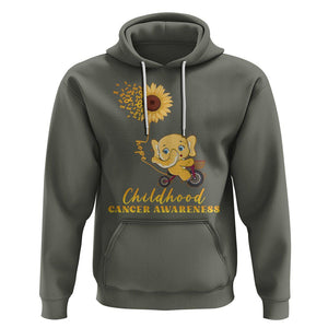 Childhood Cancer Awareness Hoodie Elephant Sunflower Gold Ribbon TS02 Military Green Printyourwear