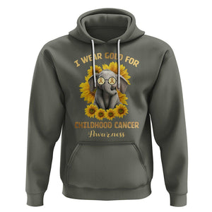 Childhood Cancer Awareness Hoodie Flowers Elephant I Wear Gold For TS02 Military Green Printyourwear