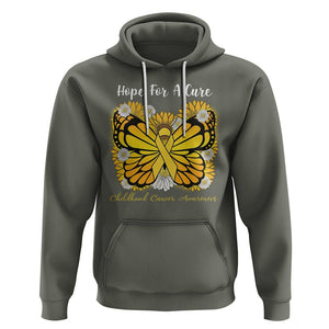 Childhood Cancer Awareness Hoodie Hope For A Cure Butterfly Flower TS02 Military Green Printyourwear