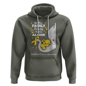 Childhood Cancer Awareness Hoodie In This Family Nobody Fights Alone Elephant TS02 Military Green Printyourwear