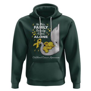 Childhood Cancer Awareness Hoodie In This Family Nobody Fights Alone Elephant TS02 Dark Forest Green Printyourwear