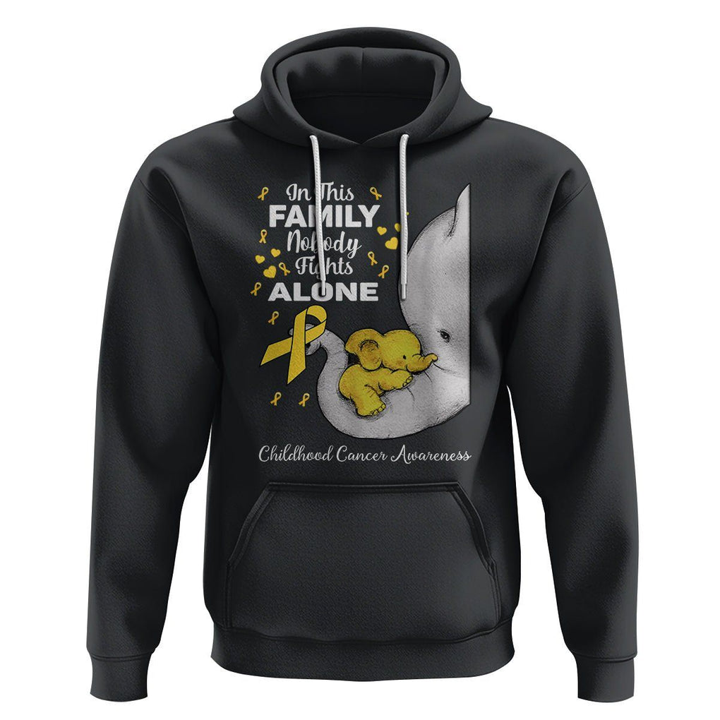 Childhood Cancer Awareness Hoodie In This Family Nobody Fights Alone Elephant TS02 Black Printyourwear