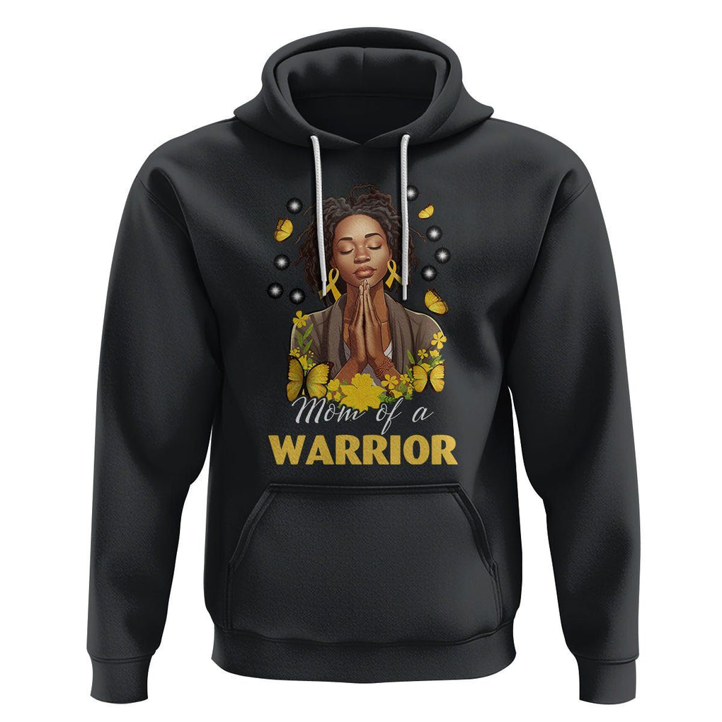 Childhood Cancer Awareness Hoodie Mom Of A Warrior Messy Bun Melanin Gold Ribbon Support Squad TS02 Black Printyourwear