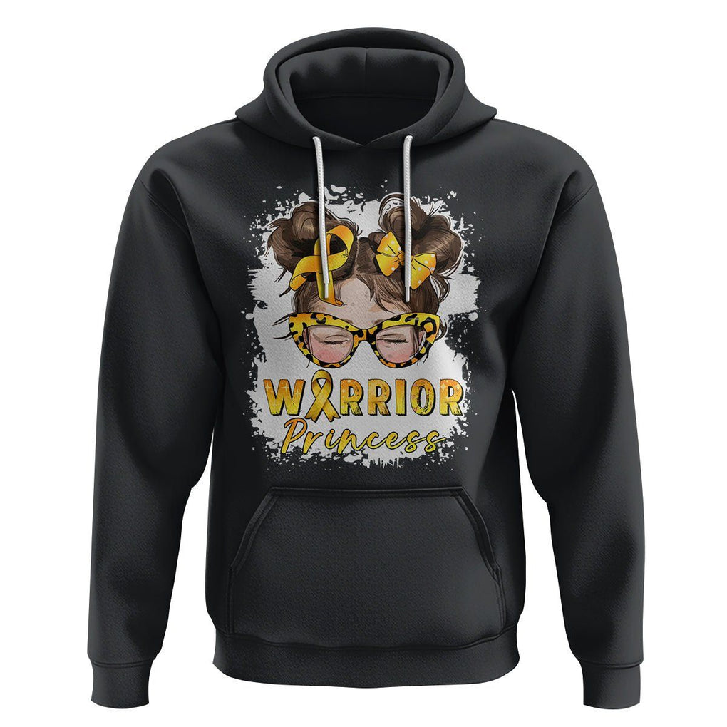 Childhood Cancer Awareness Hoodie Warrior Princess Gold Ribbon Messy Bun Girl TS02 Black Printyourwear