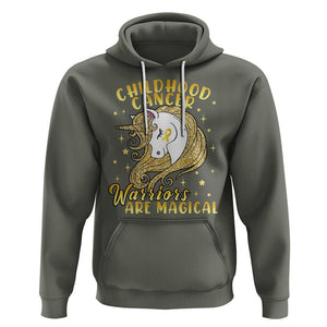 Childhood Cancer Awareness Hoodie Warriors Are Magical Unicorn Gold Ribbon TS02 Military Green Printyourwear