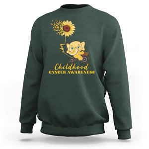 Childhood Cancer Awareness Sweatshirt Elephant Sunflower Gold Ribbon TS02 Dark Forest Green Printyourwear