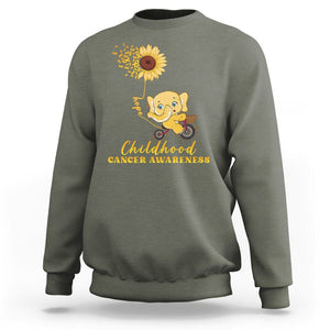 Childhood Cancer Awareness Sweatshirt Elephant Sunflower Gold Ribbon TS02 Military Green Printyourwear