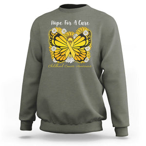 Childhood Cancer Awareness Sweatshirt Hope For A Cure Butterfly Flower TS02 Military Green Printyourwear