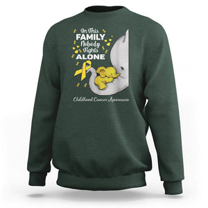 Childhood Cancer Awareness Sweatshirt In This Family Nobody Fights Alone Elephant TS02 Dark Forest Green Printyourwear