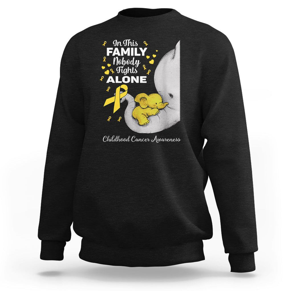 Childhood Cancer Awareness Sweatshirt In This Family Nobody Fights Alone Elephant TS02 Black Printyourwear