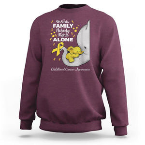 Childhood Cancer Awareness Sweatshirt In This Family Nobody Fights Alone Elephant TS02 Maroon Printyourwear