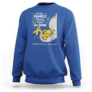 Childhood Cancer Awareness Sweatshirt In This Family Nobody Fights Alone Elephant TS02 Royal Blue Printyourwear