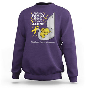 Childhood Cancer Awareness Sweatshirt In This Family Nobody Fights Alone Elephant TS02 Purple Printyourwear