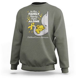 Childhood Cancer Awareness Sweatshirt In This Family Nobody Fights Alone Elephant TS02 Military Green Printyourwear