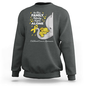 Childhood Cancer Awareness Sweatshirt In This Family Nobody Fights Alone Elephant TS02 Dark Heather Printyourwear