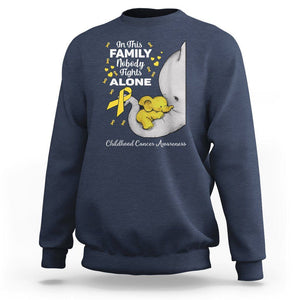 Childhood Cancer Awareness Sweatshirt In This Family Nobody Fights Alone Elephant TS02 Navy Printyourwear