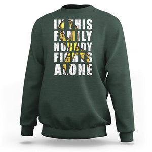 Childhood Cancer Awareness Sweatshirt In This Family Nobody Fights Alone Gold Ribbon Support Squad TS02 Dark Forest Green Printyourwear