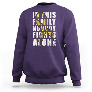 Childhood Cancer Awareness Sweatshirt In This Family Nobody Fights Alone Gold Ribbon Support Squad TS02 Purple Printyourwear