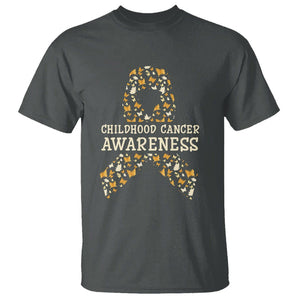 Childhood Cancer Awareness T Shirt Butterfly Gold Ribbon Support Raise TS02 Dark Heather Printyourwear