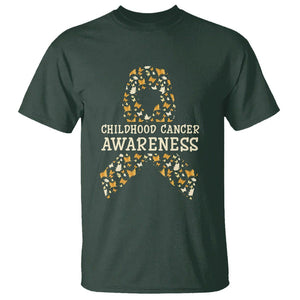 Childhood Cancer Awareness T Shirt Butterfly Gold Ribbon Support Raise TS02 Dark Forest Green Printyourwear