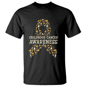 Childhood Cancer Awareness T Shirt Butterfly Gold Ribbon Support Raise TS02 Black Printyourwear