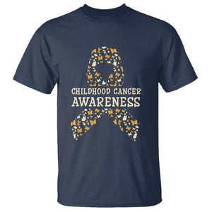 Childhood Cancer Awareness T Shirt Butterfly Gold Ribbon Support Raise TS02 Navy Printyourwear