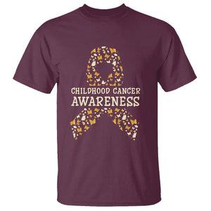 Childhood Cancer Awareness T Shirt Butterfly Gold Ribbon Support Raise TS02 Maroon Printyourwear