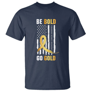 Childhood Cancer Awareness T Shirt Childhood Be Bold Go Gold US Flag TS02 Navy Printyourwear