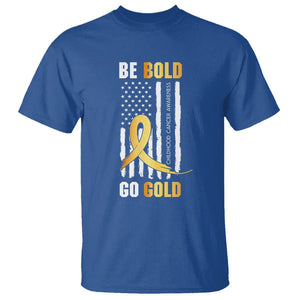 Childhood Cancer Awareness T Shirt Childhood Be Bold Go Gold US Flag TS02 Royal Blue Printyourwear