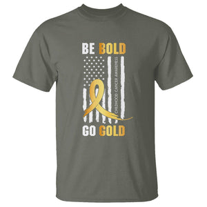 Childhood Cancer Awareness T Shirt Childhood Be Bold Go Gold US Flag TS02 Military Green Printyourwear