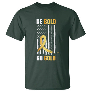 Childhood Cancer Awareness T Shirt Childhood Be Bold Go Gold US Flag TS02 Dark Forest Green Printyourwear