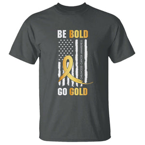 Childhood Cancer Awareness T Shirt Childhood Be Bold Go Gold US Flag TS02 Dark Heather Printyourwear